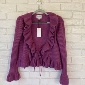 NWT‎ Pink Rose Women's Long Sleeve Purple Cardigan Front Tie Bell Sleeves Sz M